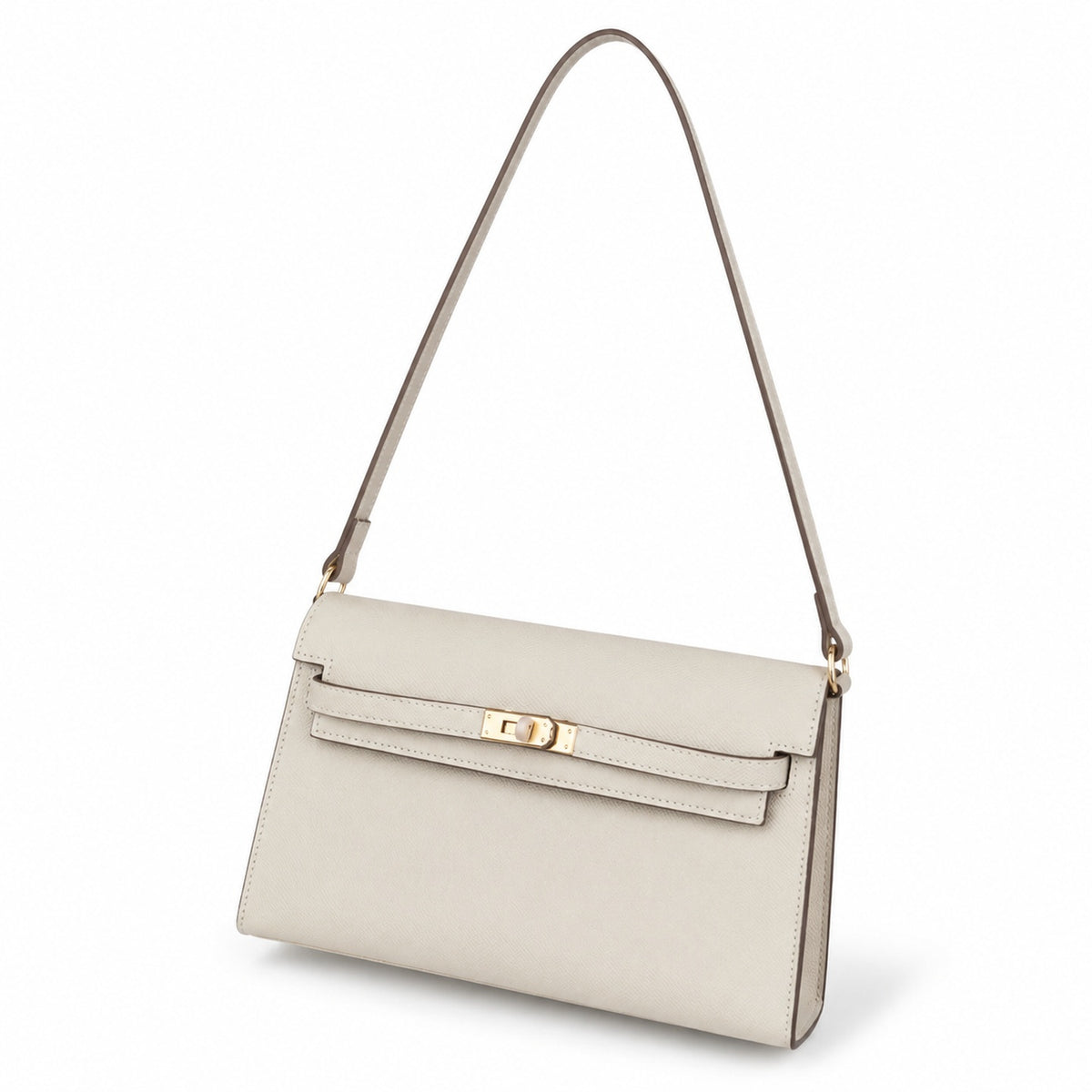 Kelly Elan 25x6.5x15cm Underarm Baguette Bag in Off White with Gold Hardware — Versatile Underarm Carry Style