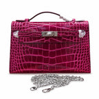 Kelly Pochette Fuchsia Shiny Niloticus Crocodile Leather Palladium Hardware Women Clutch Bag — Refined Small Hand-Carry Bag