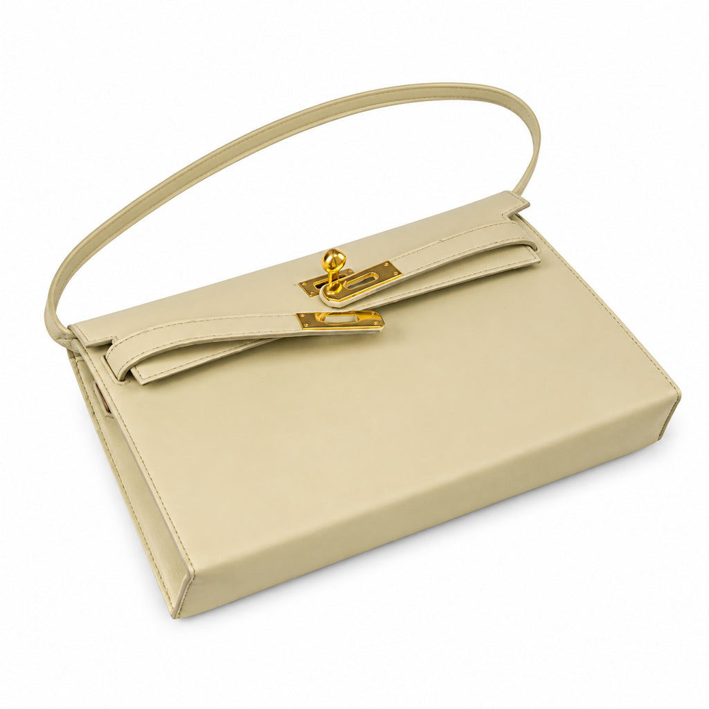 Kelly Elan 25x6.5x15cm Underarm Baguette Bag in Off White with Gold Hardware — Versatile Underarm Carry Style