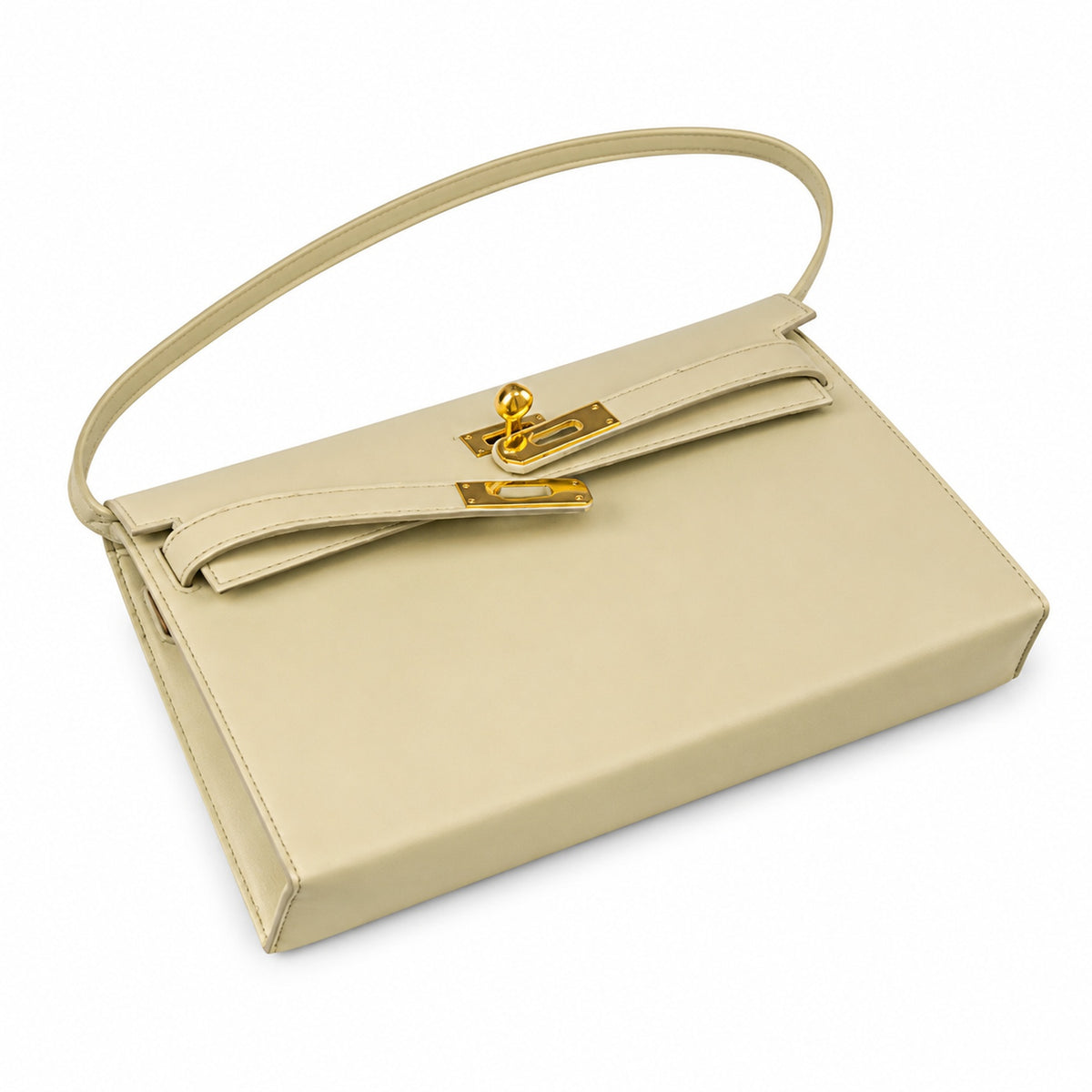 Kelly Elan 25x6.5x15cm Underarm Baguette Bag in Off White with Gold Hardware — Versatile Underarm Carry Style