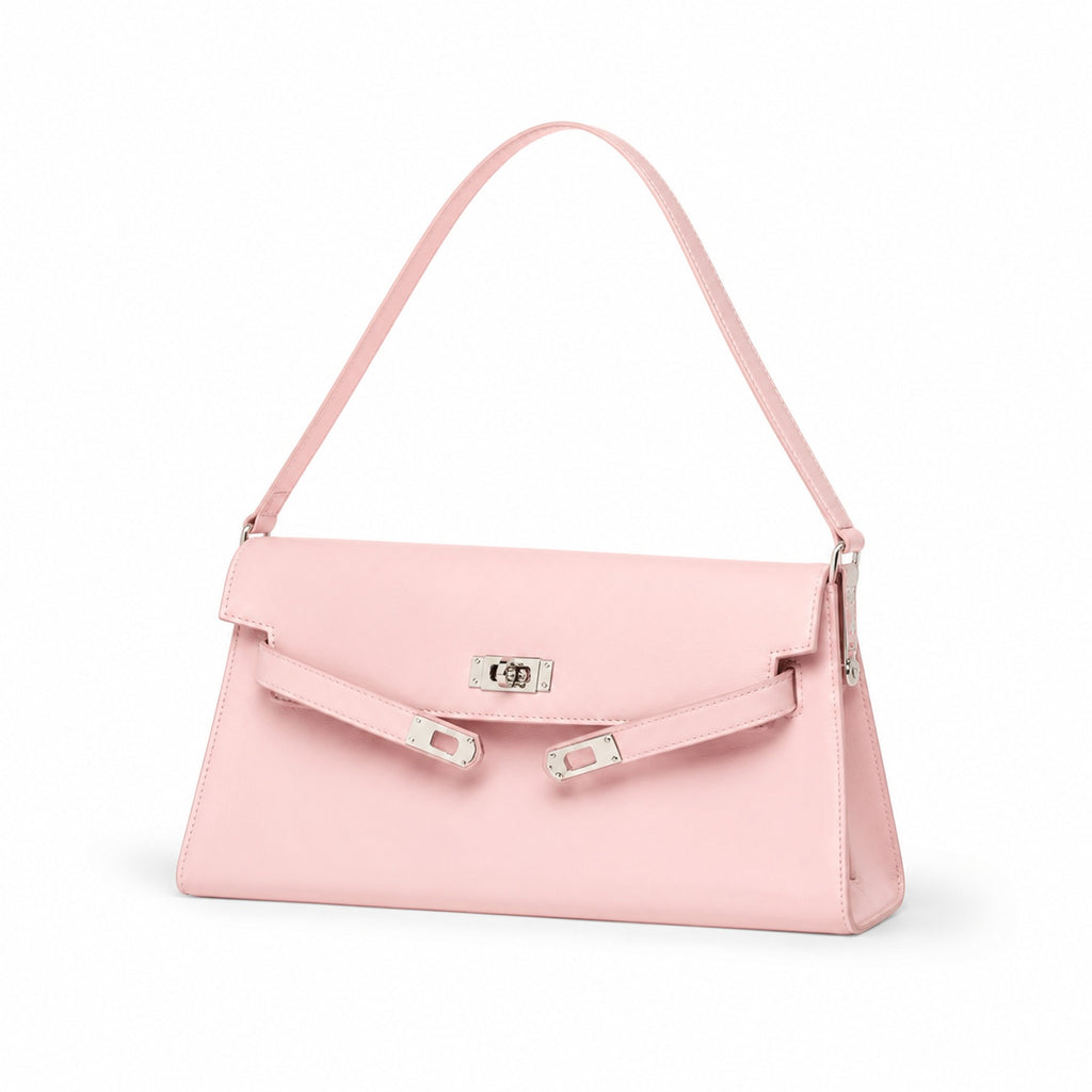 Kelly Elan 25x6.5x15cm Underarm Baguette Bag in Mauve Iris Purple with Silver Hardware — Distinctive Elongated Handbag