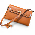 Kelly Elan 25x6.5x15cm Underarm Baguette Bag in Brown with Gold Buckle — Distinctive Elongated Handbag