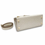 Kelly Sellier 25cm Craie Ostrich Gold Hardware Premium Women Shoulder Purse — Streamlined Top-Handle Handbag
