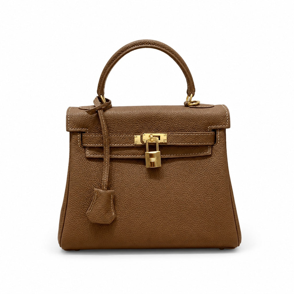 Kelly Sellier 20cm & 25cm & 28cm Chocolat Togo Leather Gold Hardware — Refined Top-Handle Bag