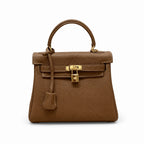 Kelly Sellier 20cm & 25cm & 28cm Chocolat Togo Leather Gold Hardware — Refined Top-Handle Bag
