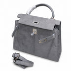 Kelly Sellier 22cm Gris Asphalte Suede Leather Palladium Hardware — Sophisticated Carry Design