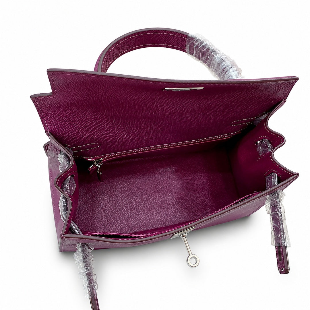 Kelly Sellier 25cm & 28cm Violine Epsom Leather Palladium Hardware Commute Shoulder — Timeless Top-Handle Design