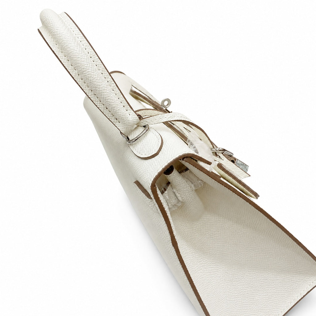 Kelly Sellier 25cm & 28cm Craie Epsom Leather Palladium Hardware Women Luxury — Streamlined Top-Handle Handbag