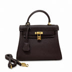 Kelly Sellier 20cm & 25cm & 28cm Marron Foncé Togo Leather Gold Hardware — Structured Top-Handle Handbag