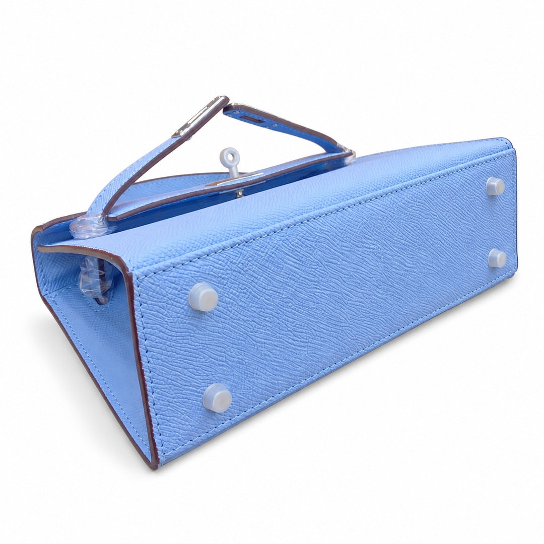 Mini Kelly II Sellier 19cm & 22cm Bleu Brume Epsom Leather Palladium Hardware — Elegant Compact Carry Style
