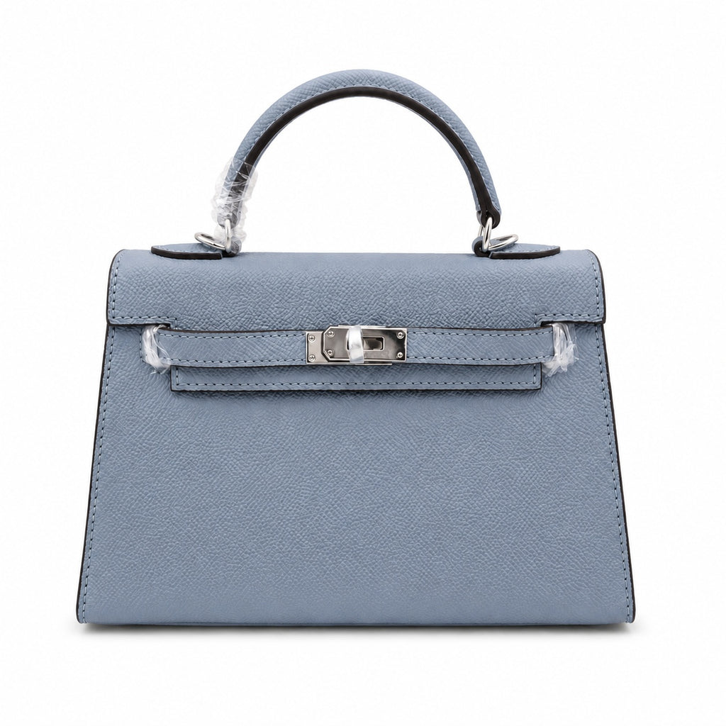 Mini Kelly II Sellier 19cm & 22cm Bleu Lin Epsom Leather Palladium Hardware — Timeless Mini Top-Handle Design