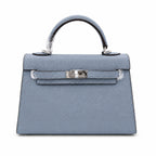 Mini Kelly II Sellier 19cm & 22cm Bleu Lin Epsom Leather Palladium Hardware — Timeless Mini Top-Handle Design