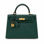 Kelly Sellier 25cm Vert Cypress Ostrich Gold Hardware Vintage — Timeless Top-Handle Design