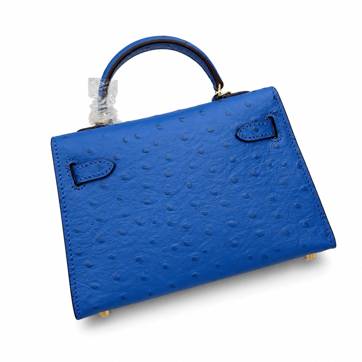 Mini Kelly II 19cm Sellier Bleu Electrique Ostrich Gold Hardware Luxury Crossbody — Compact Top-Handle Bag