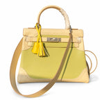 Kelly Sellier Ghillies 28cm Craie & Vert Pomme Barenia Leather Palladium Hardware — Versatile Structured Bag