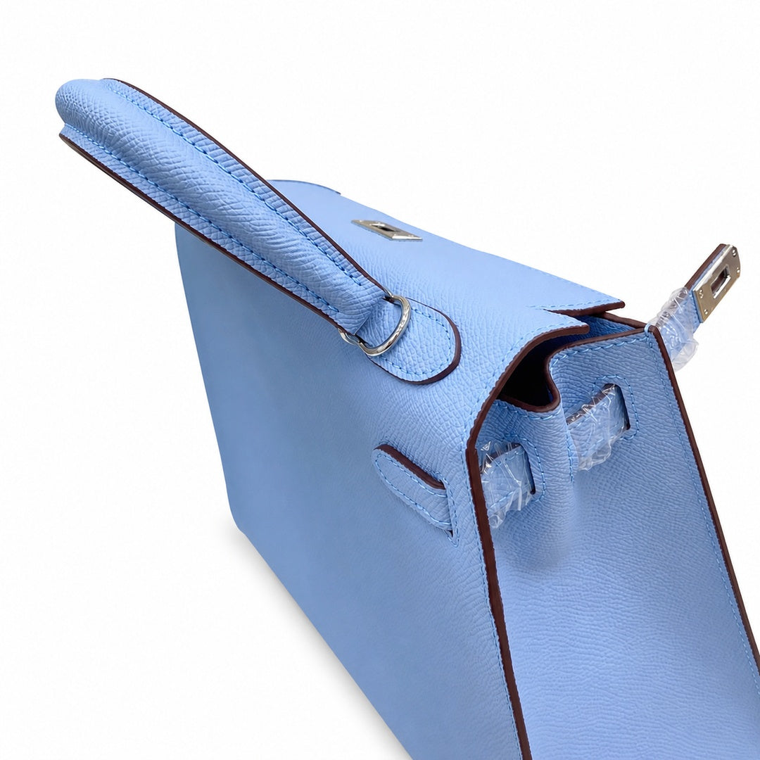 Kelly Sellier 25cm & 28cm Bleu Brume Epsom Leather Palladium Hardware Vintage — Distinctive Hand-Carry Bag