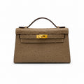 Mini Kelly II Sellier 19cm & 22cm Etoupe Ostrich Leather Gold Hardware — Elegant Compact Carry Style