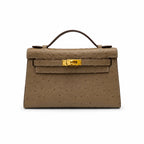 Mini Kelly II Sellier 19cm & 22cm Etoupe Ostrich Leather Gold Hardware — Elegant Compact Carry Style