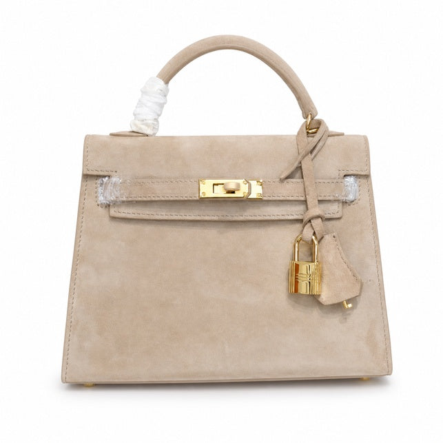 Mini Kelly Sellier 22cm Trench Suede Leather Gold Hardware — Timeless Mini Top-Handle Design