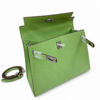 Kelly Sellier 25cm & 28cm Vert Pistache Epsom Leather Palladium Hardware Crossbody — Elegant Structured Carry Style