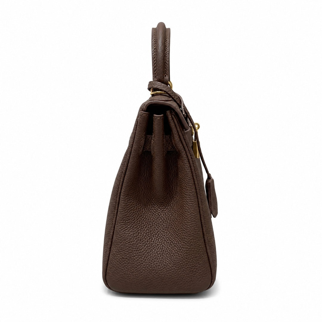 Kelly Sellier 20cm & 25cm & 28cm Havane Togo Leather Gold Hardware — Streamlined Top-Handle Handbag