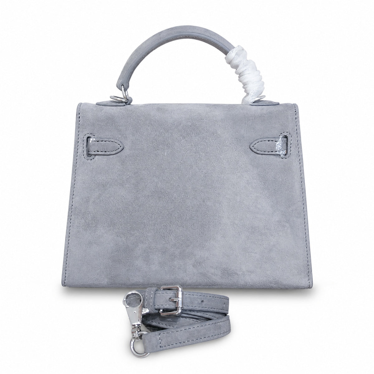 Kelly Sellier 22cm Gris Asphalte Suede Leather Palladium Hardware — Sophisticated Carry Design