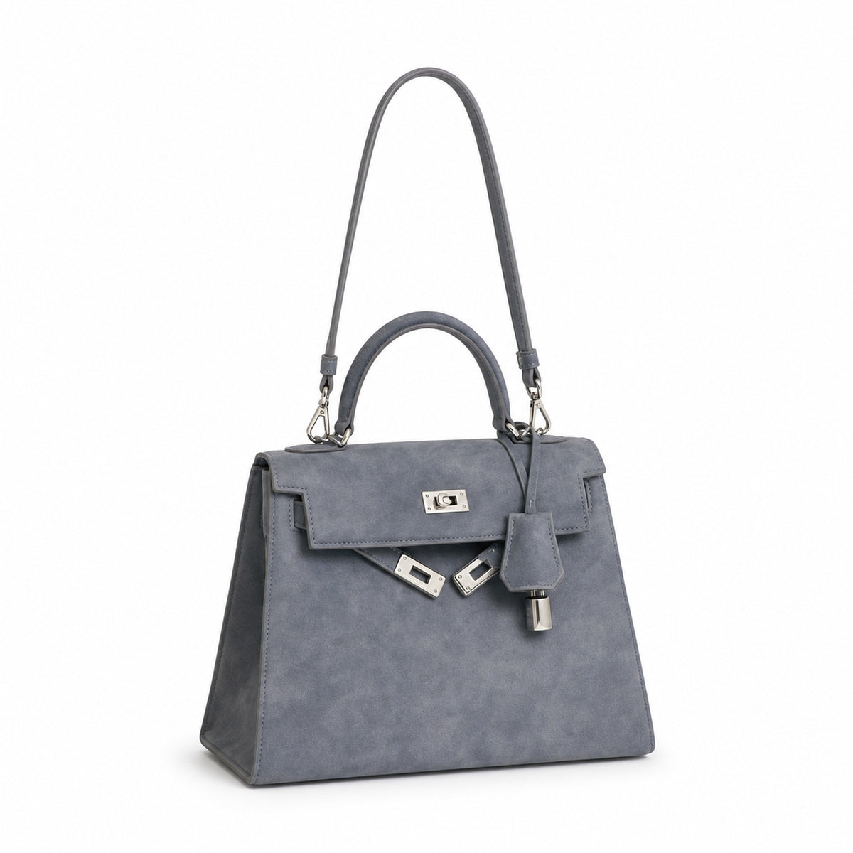 Kelly Sellier 22cm Gris Asphalte Suede Leather Palladium Hardware — Sophisticated Carry Design