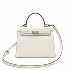 Kelly Sellier 25cm & 28cm Craie Epsom Leather Palladium Hardware Women Luxury — Streamlined Top-Handle Handbag