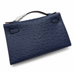 Mini Kelly Sellier 22cm Bleu Nuit Ostrich Leather Gold Hardware — Compact Top-Handle Bag