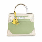 Kelly Sellier Ghillies 28cm Craie & Vert Pomme Barenia Leather Palladium Hardware — Versatile Structured Bag