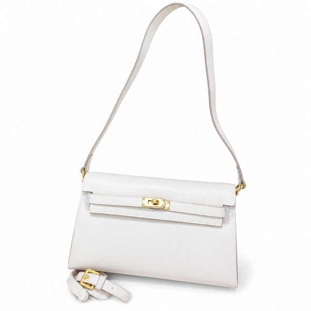 Kelly Elan 25x6.5x15cm Underarm Baguette Bag in Off White with Gold Hardware — Versatile Underarm Carry Style