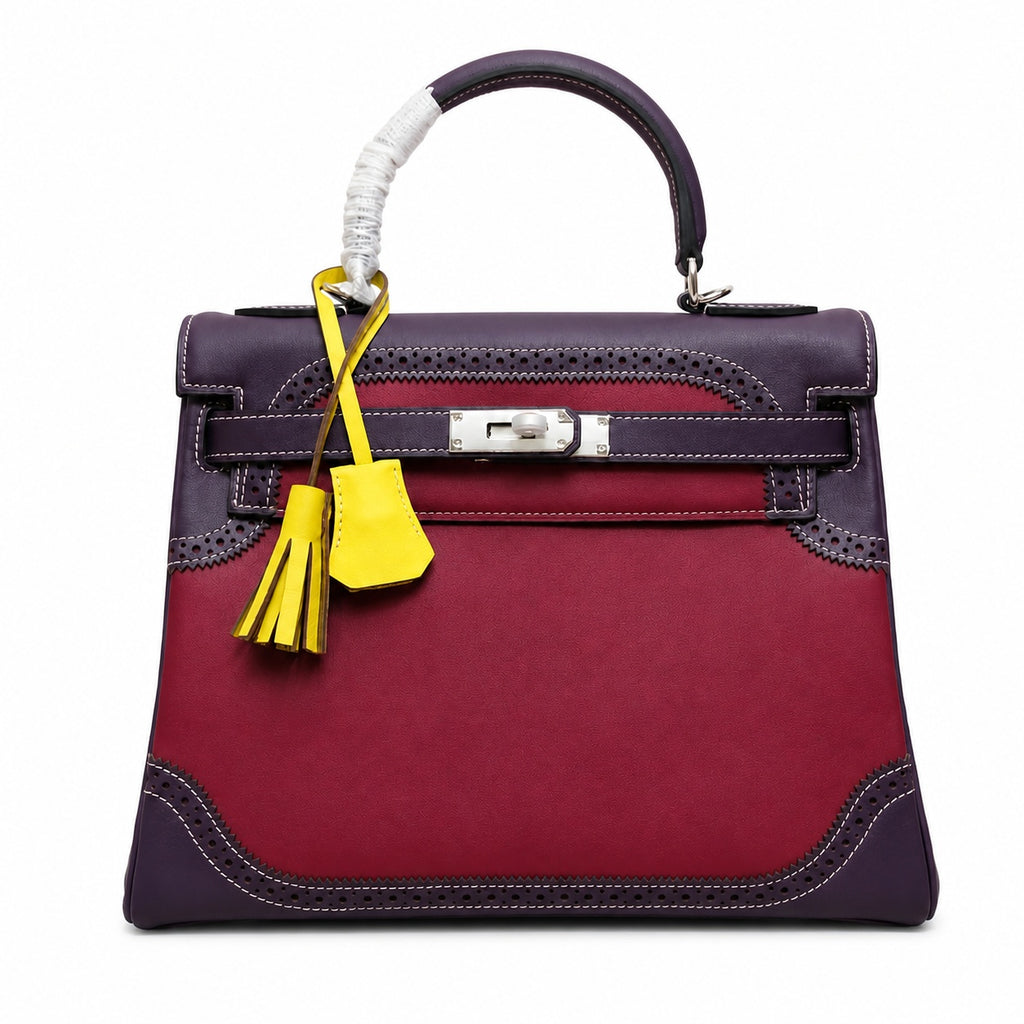 Kelly Sellier Ghillies 28cm Bordeaux & Marron Foncé Barenia Leather Palladium Hardware — Timeless Top-Handle Design