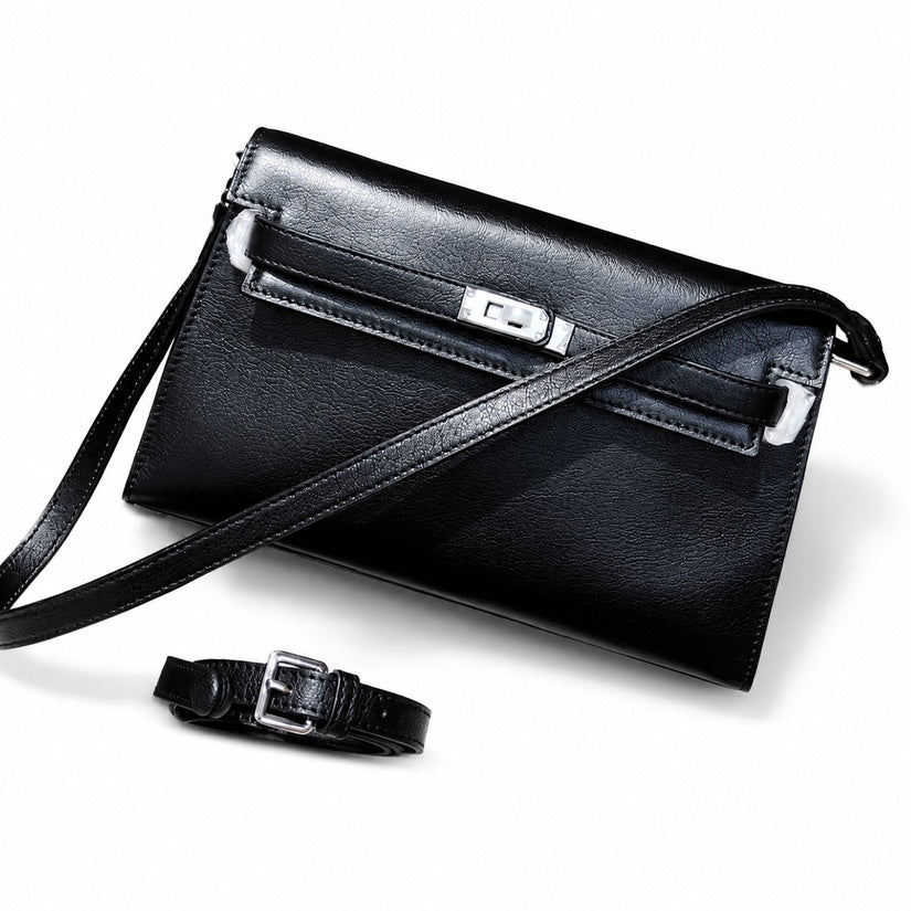 Kelly Elan 25x6.5x15cm Underarm Baguette Bag in Black with Silver Hardware — Versatile Underarm Carry Style