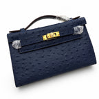 Mini Kelly Sellier 22cm Bleu Nuit Ostrich Leather Gold Hardware — Compact Top-Handle Bag