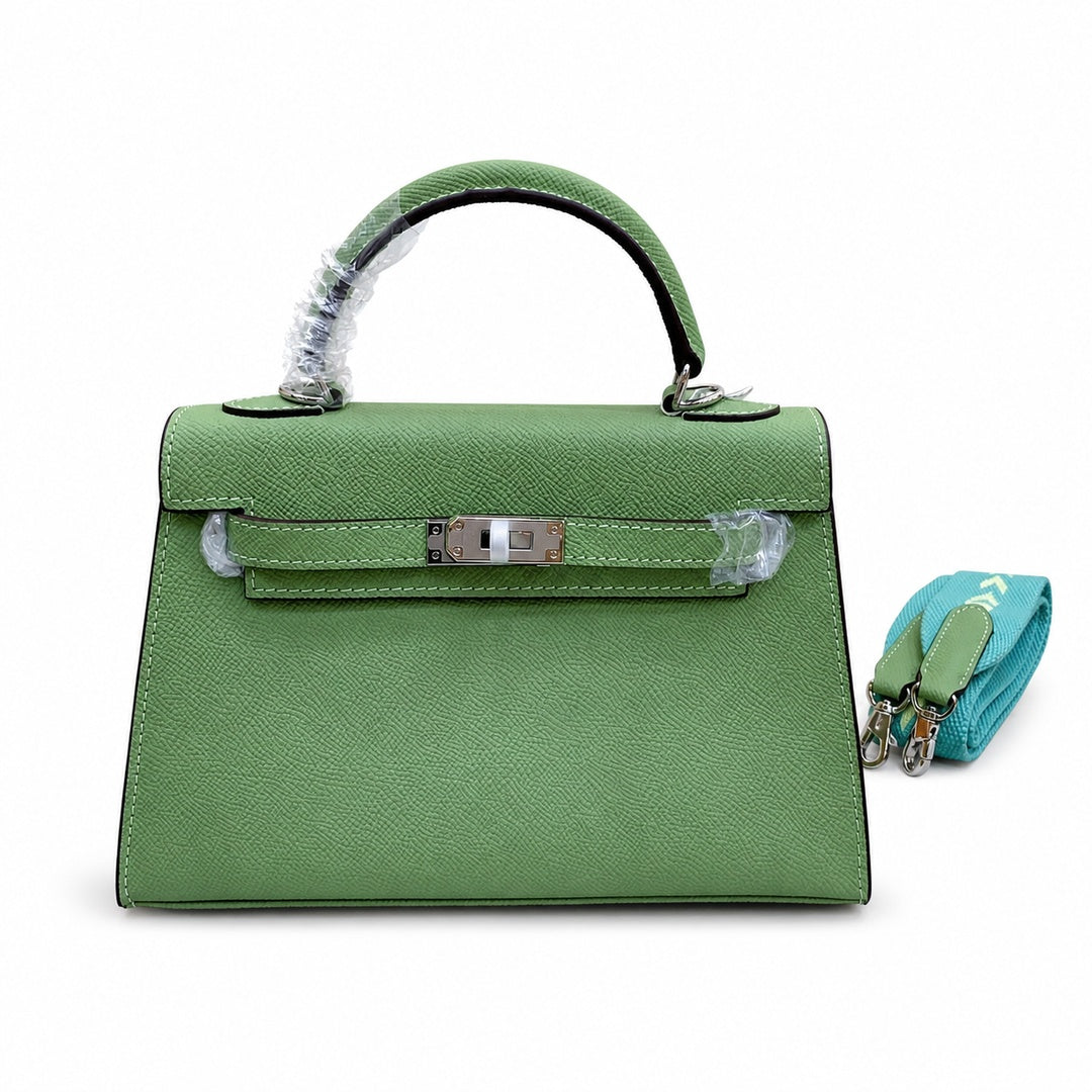 Mini Kelly II Sellier 19cm & 22cm Vert Pistache Epsom Leather Palladium Hardware — Distinctive Petite Bag