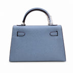 Mini Kelly II Sellier 19cm & 22cm Bleu Lin Epsom Leather Palladium Hardware — Timeless Mini Top-Handle Design