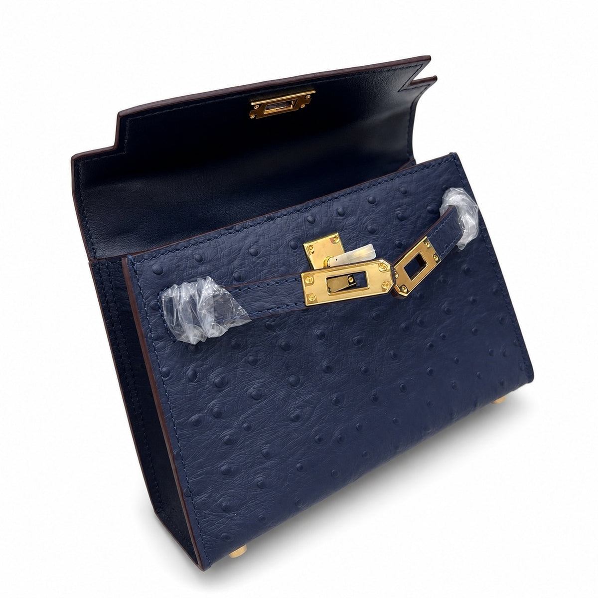 Mini Kelly Sellier 19cm Bleu Nuit Ostrich Leather Gold Hardware — Sophisticated Small-Scale Bag