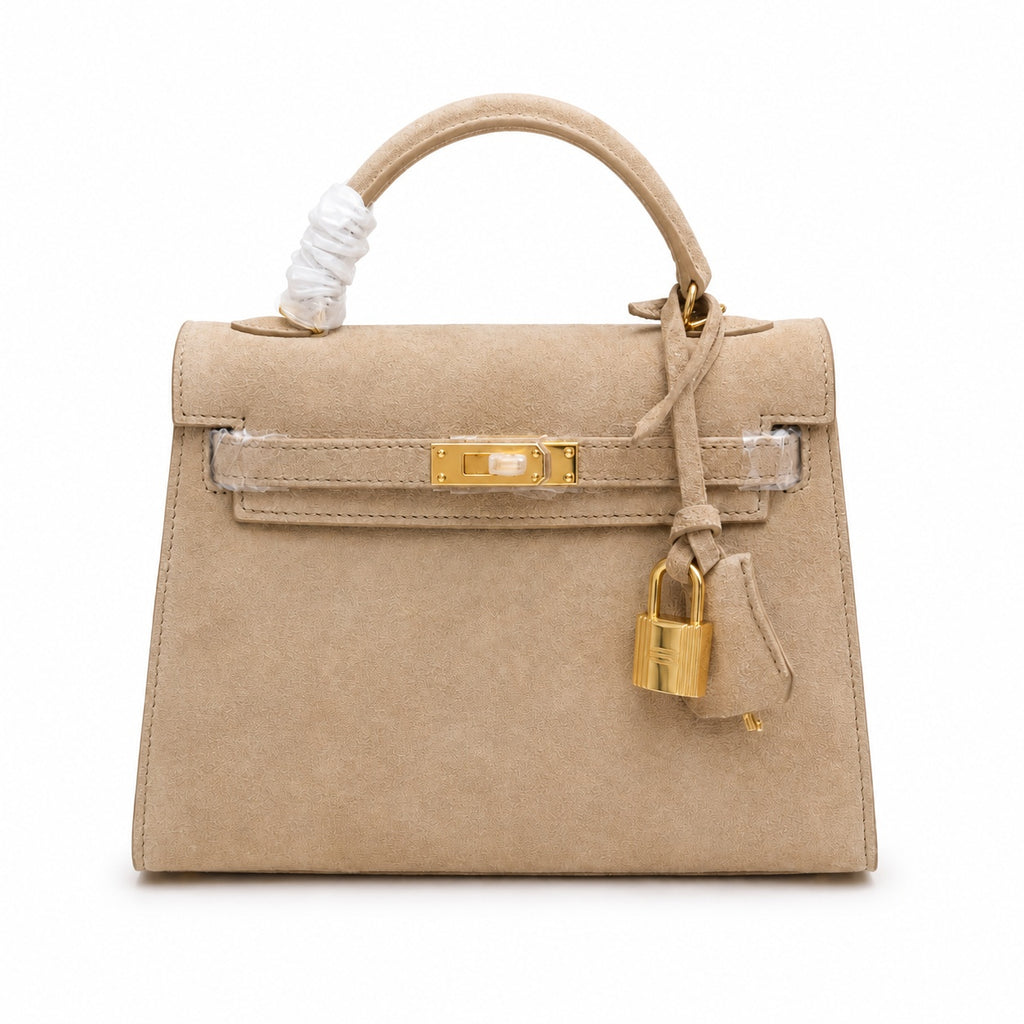 Mini Kelly Sellier 22cm Trench Suede Leather Gold Hardware — Timeless Mini Top-Handle Design