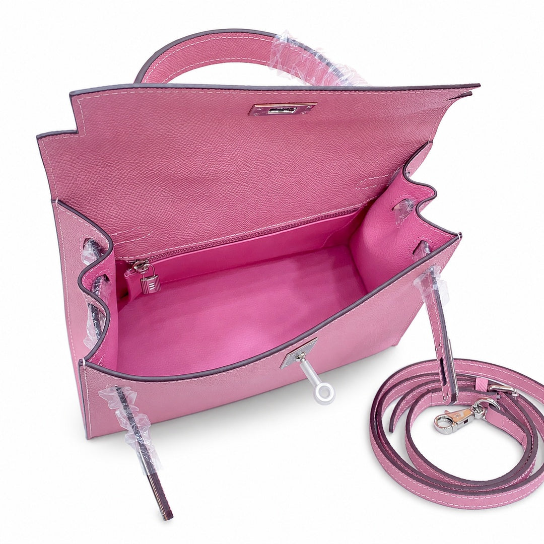 Kelly Sellier 25cm & 28cm Rose Confetti Epsom Leather Palladium Hardware Crossbody — Versatile Structured Bag