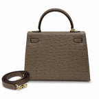 Hermès Kelly Sellier 25 Ostrich Etoupe Gold Hardware — Classic Hand-Carry Silhouette