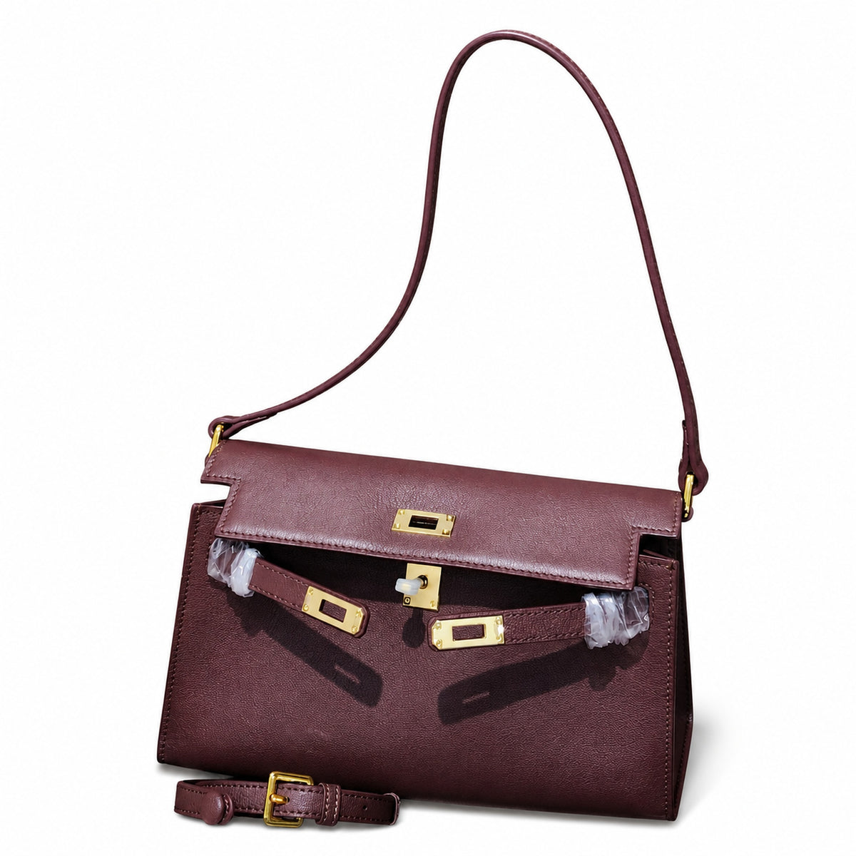 Kelly Elan 25x6.5x15cm Underarm Baguette Bag in Brown with Gold Hardware — Versatile Underarm Carry Style