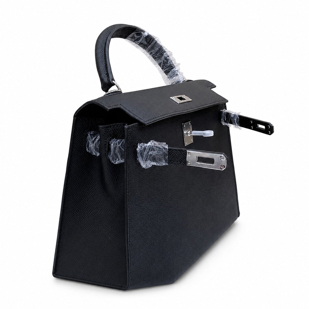 Kelly Sellier 25cm & 28cm Noir Epsom Leather Palladium Hardware Women Luxury — Distinctive Hand-Carry Bag