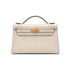 Mini Kelly II Sellier 19cm & 22cm Craie Ostrich Leather Gold Hardware — Timeless Mini Top-Handle Design