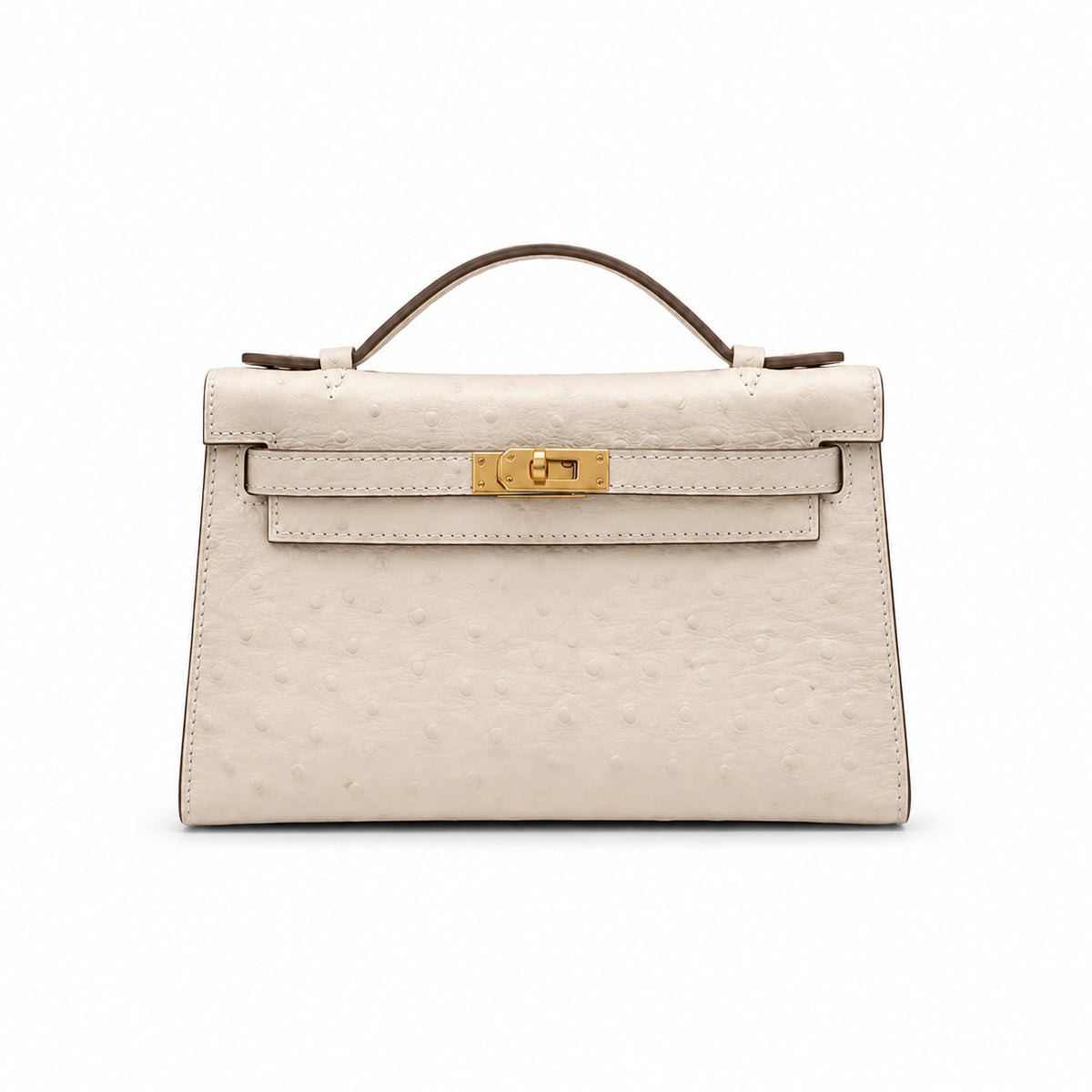 Mini Kelly II Sellier 19cm & 22cm Craie Ostrich Leather Gold Hardware — Timeless Mini Top-Handle Design