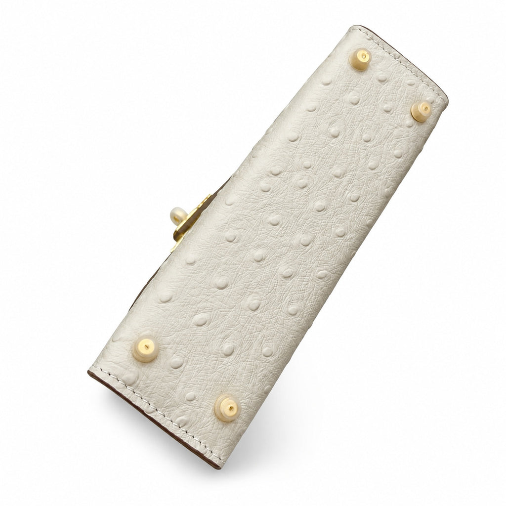 Mini Kelly II 19cm Sellier Craie Ostrich Gold Hardware Premium Women Daily — Compact Top-Handle Bag