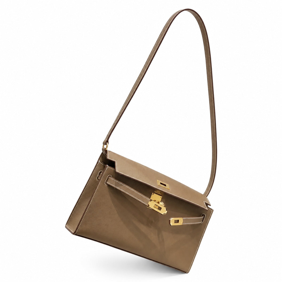 Kelly Elan 25x6.5x15cm Faux Kelly Underarm Baguette Bag in Khaki with Gold Hardware — Refined Underarm Handbag