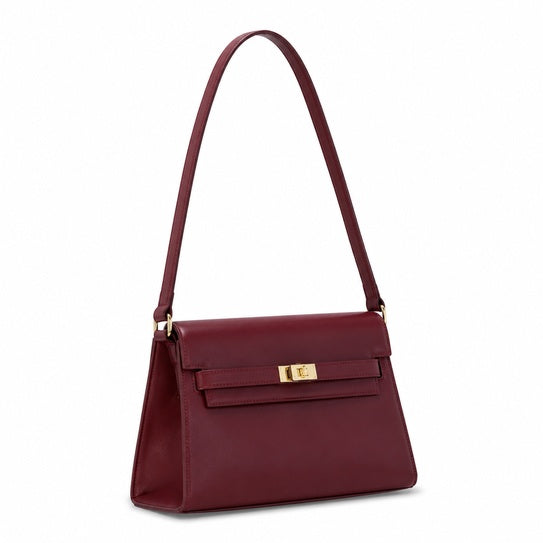 Kelly Elan 25x6.5x15cm Underarm Baguette Bag in Wine Red with Gold Hardware — Refined Underarm Handbag