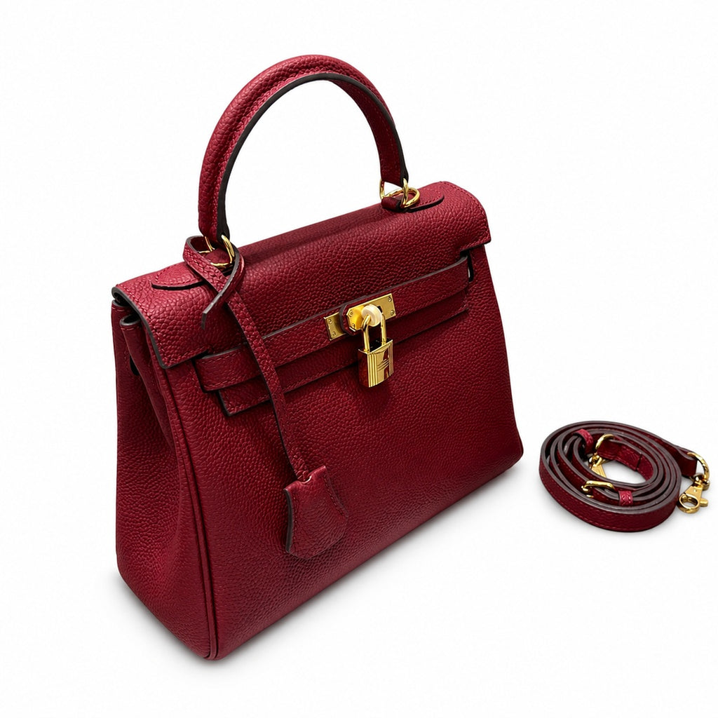Kelly Sellier 20cm & 25cm & 28cm Rouge H Togo Leather Gold Hardware — Elegant Structured Carry Style