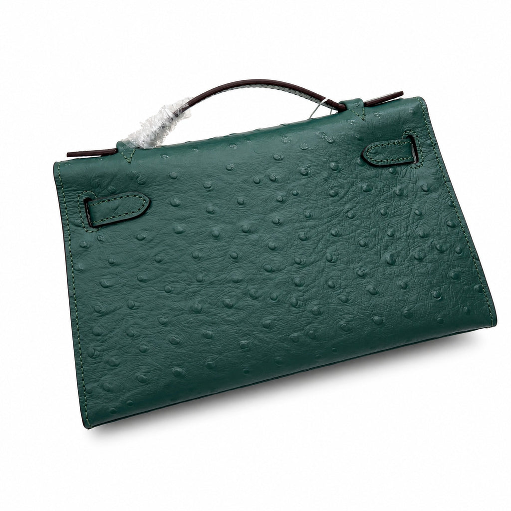 Mini Kelly II Sellier 19cm & 22cm Vert Fonce Ostrich Leather Gold Hardware — Sophisticated Small-Scale Bag