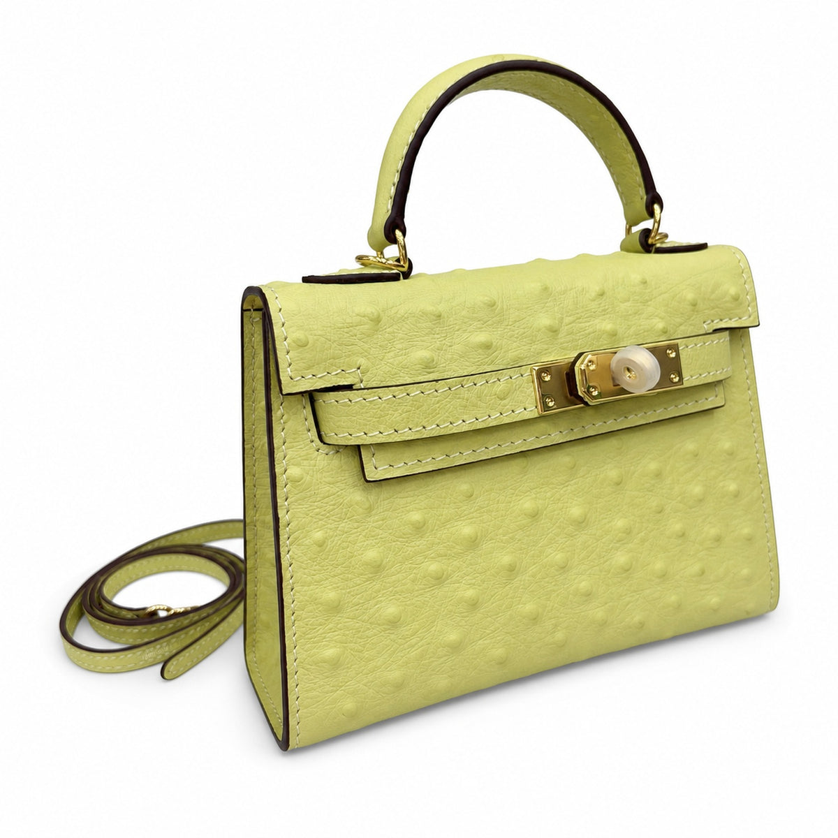 Mini Kelly II 19cm Sellier Jaune Poussin Ostrich Gold Hardware Luxury Mini — Timeless Mini Top-Handle Design
